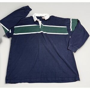 vintage Orvis Mens XXL Rugby Shirt Navy Blue Green Striped Long sl Made in USA